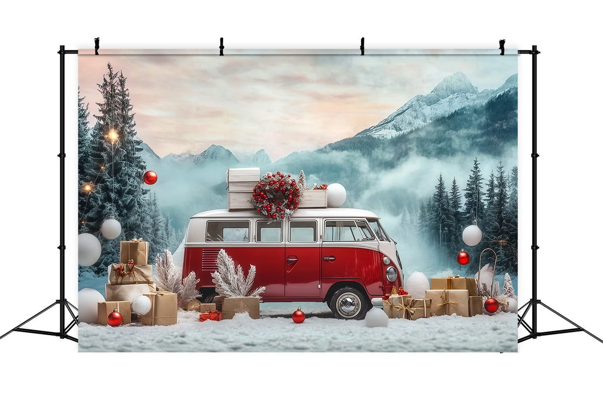 Weihnachtstruck-Hintergrund Verschneiter Vintage-Wohnwagen Große Weihnachtskulisse RR68-73