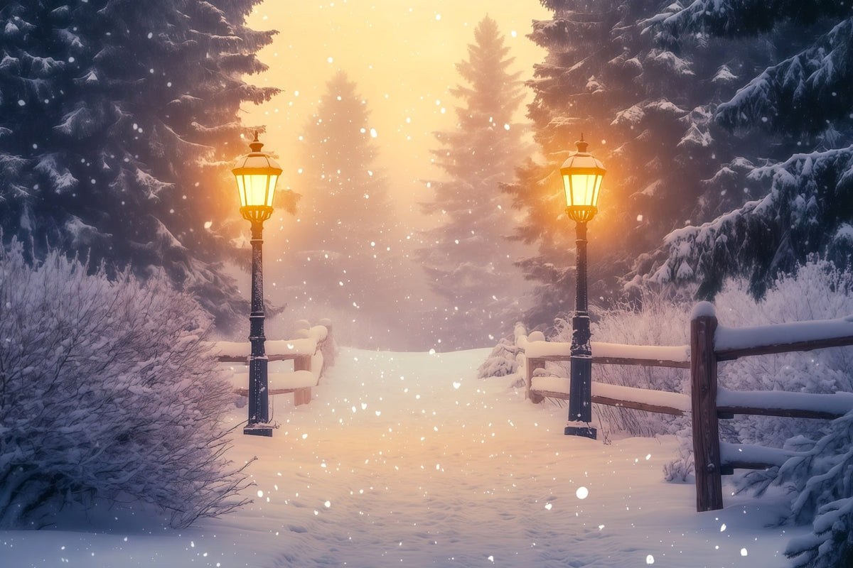 Verschneite Weihnachtskulisse Laternenpfad Im Wunderlandwald Weihnachts-Studiohintergründe RR68-85