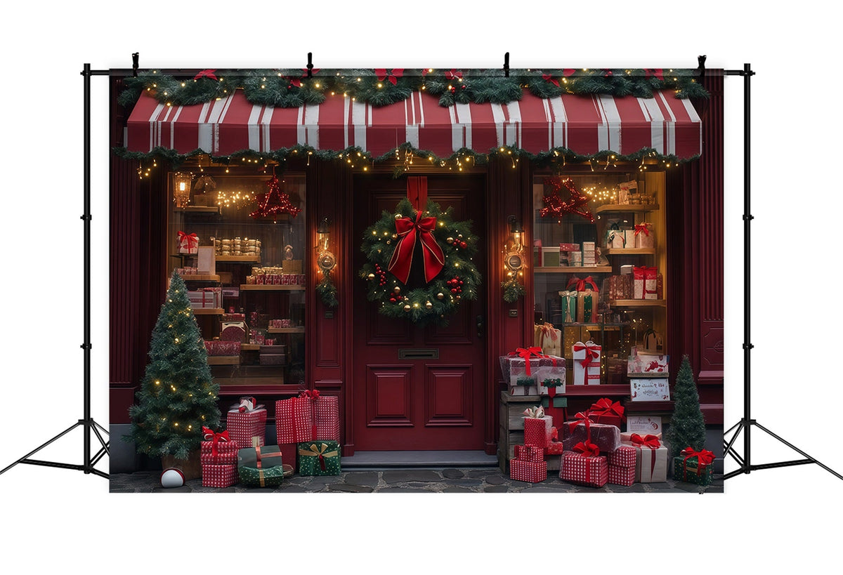 Weihnachtsladen-Hintergrund Red Wreath Geschenkladenfront Weihnachts-Musselin-Hintergrund RR68-89