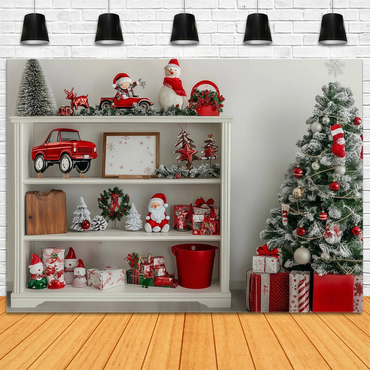 Weihnachtsschmuck-Hintergrund Festliche Regalbaum-Ausstellung Weihnachtliche Musselin-Hintergründe RR68-97