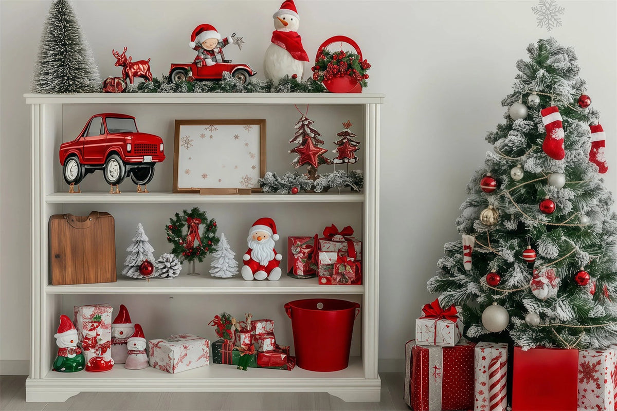 Weihnachtsschmuck-Hintergrund Festliche Regalbaum-Ausstellung Weihnachtliche Musselin-Hintergründe RR68-97