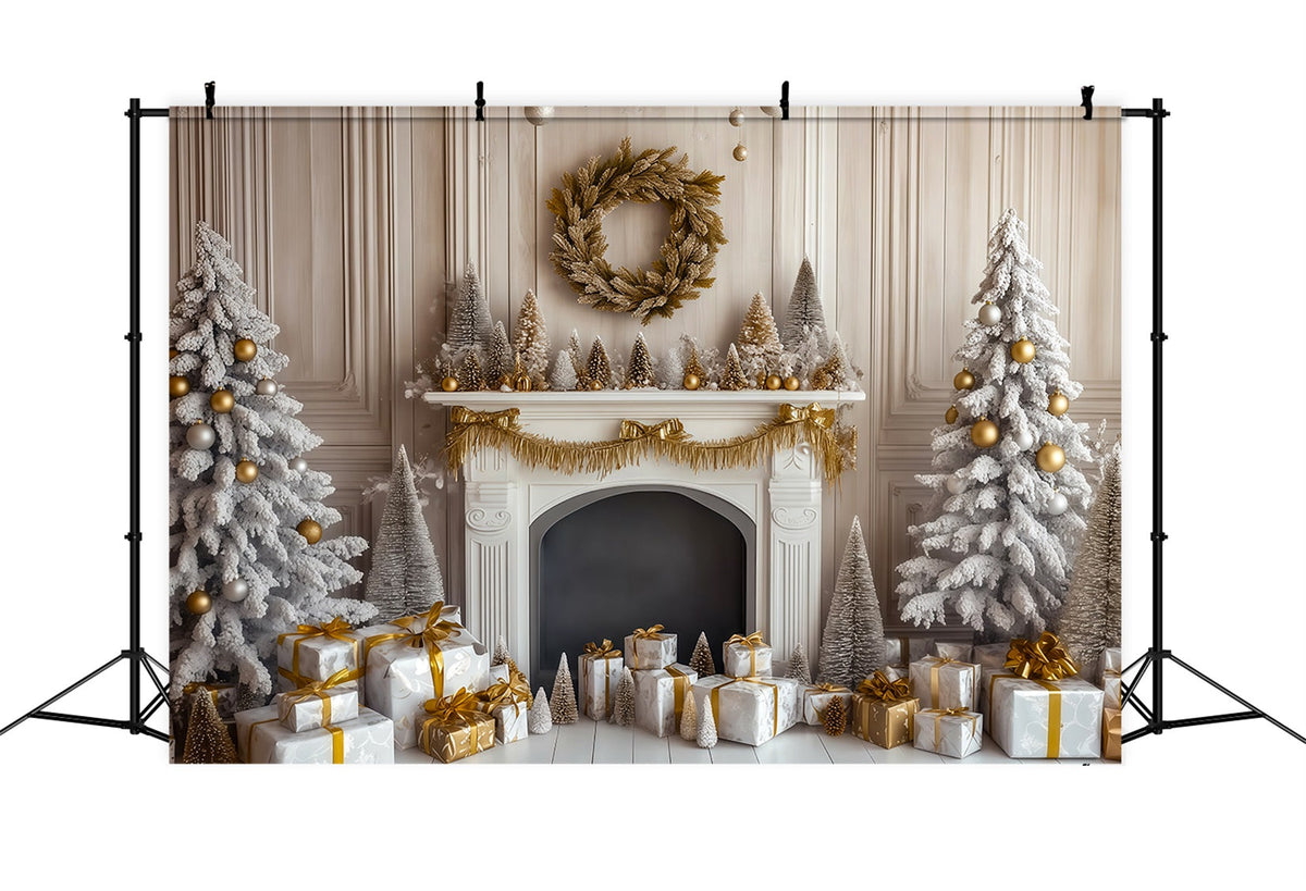 Weihnachtliche Kaminkulisse Retro-Wand Mit Goldenem Kaminsims Weihnachts-Fotohintergründe RR69-108
