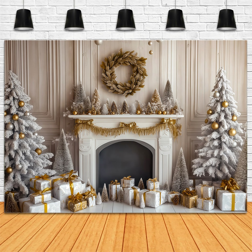 Weihnachtliche Kaminkulisse Retro-Wand Mit Goldenem Kaminsims Weihnachts-Fotohintergründe RR69-108