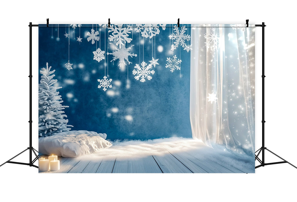 Einfacher Weihnachtshintergrund Frostiger Schneeflockenvorhang Glühen Weihnachtswand-Hintergrund RR69-30