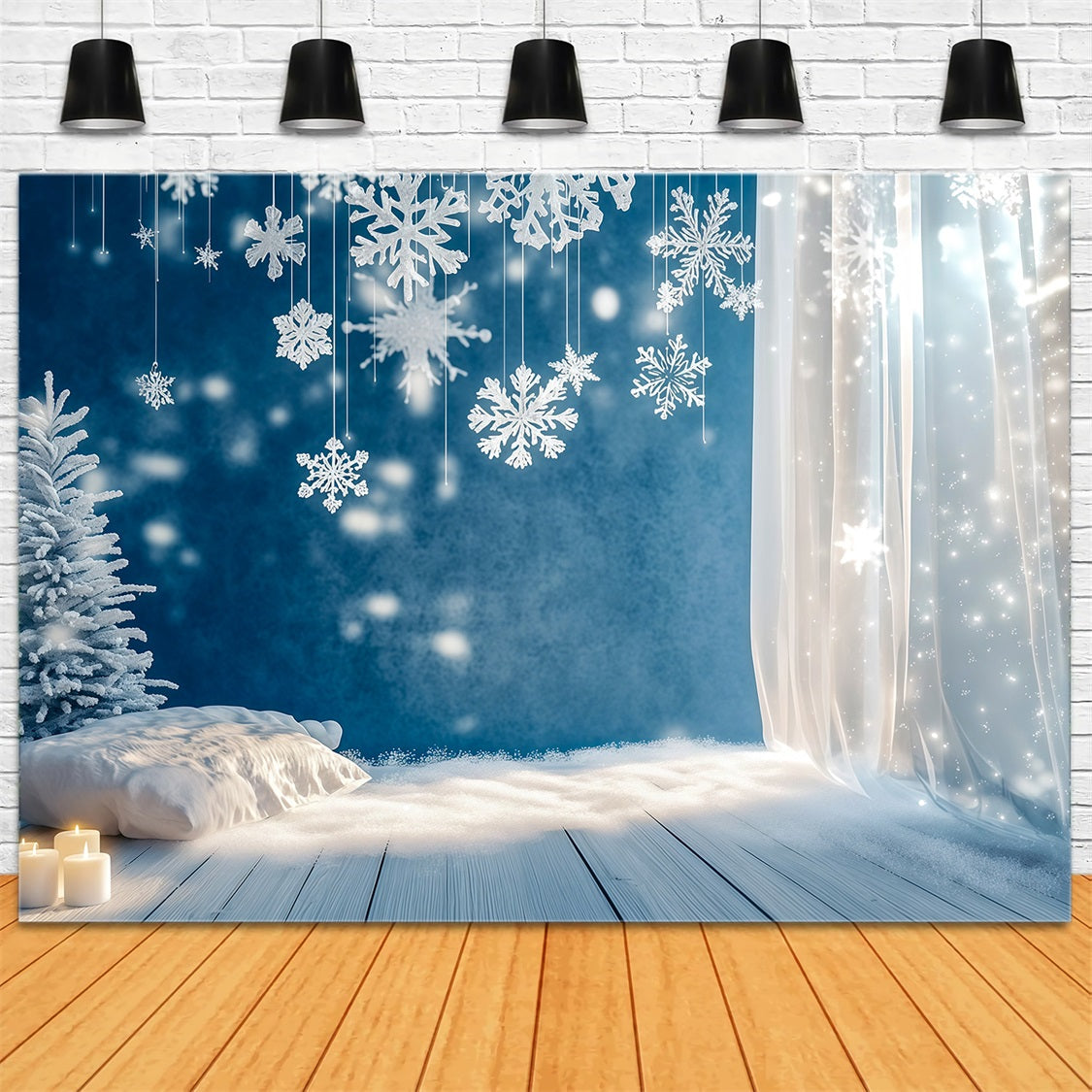 Einfacher Weihnachtshintergrund Frostiger Schneeflockenvorhang Glühen Weihnachtswand-Hintergrund RR69-30