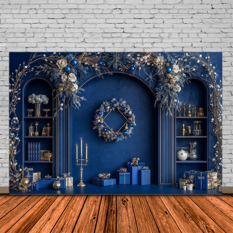 Blauer Weihnachtshintergrund Blaue, Mattierte Bogendekoration Weihnachts-Fotohintergründe RR69-46