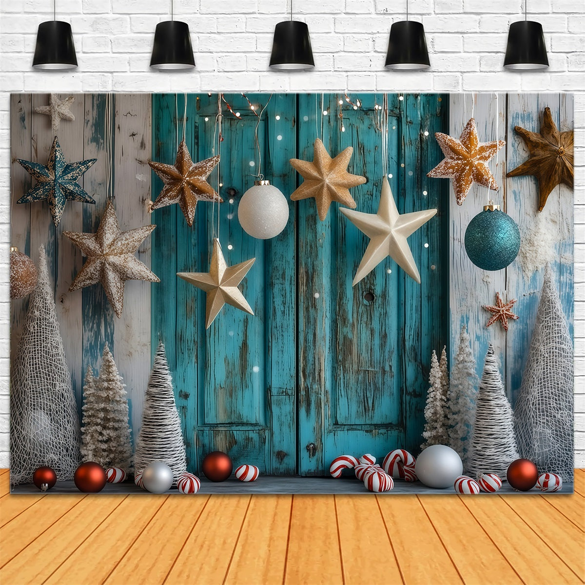 Weihnachts-Holzkulisse Küstenstern-Ornament-Dekoration Weihnachtsstudio-Hintergrund RR69-53