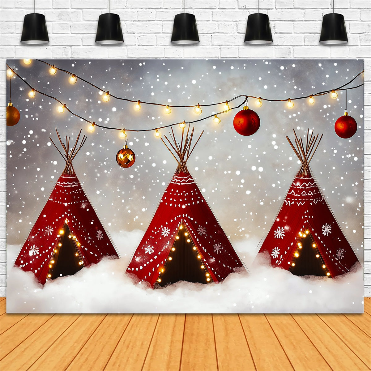 Niedliche Weihnachtskulisse Schneebedeckte Tipi-Lichter Professionelle Weihnachtskulissen RR69-61
