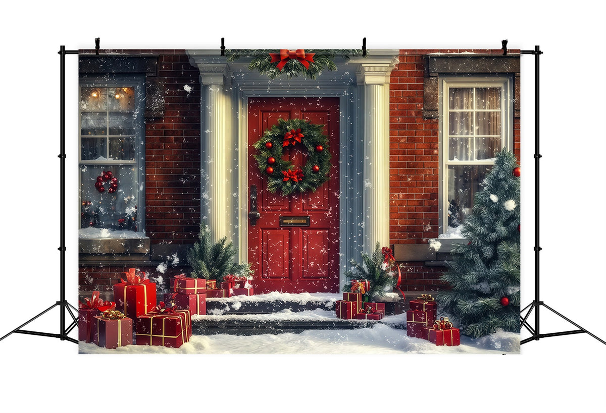 Weihnachtshaus-Kulisse Schneerote Türgeschenke Weihnachts-Fotohintergründe RR69-71