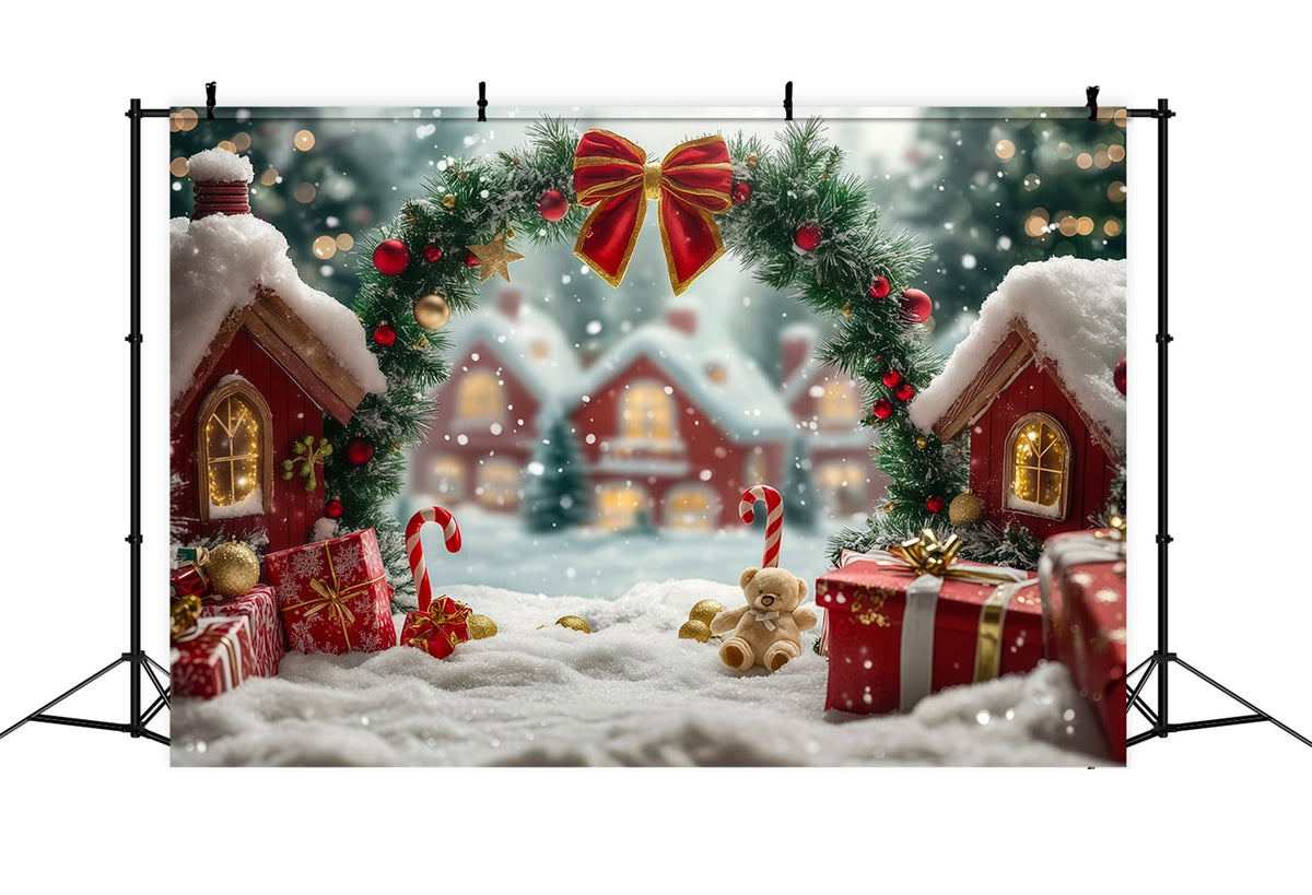 Niedliche Weihnachtskulisse Torbogen Zum Zuckerstangen-Häuschen Weihnachts-Fotografie-Hintergrund RR69-97