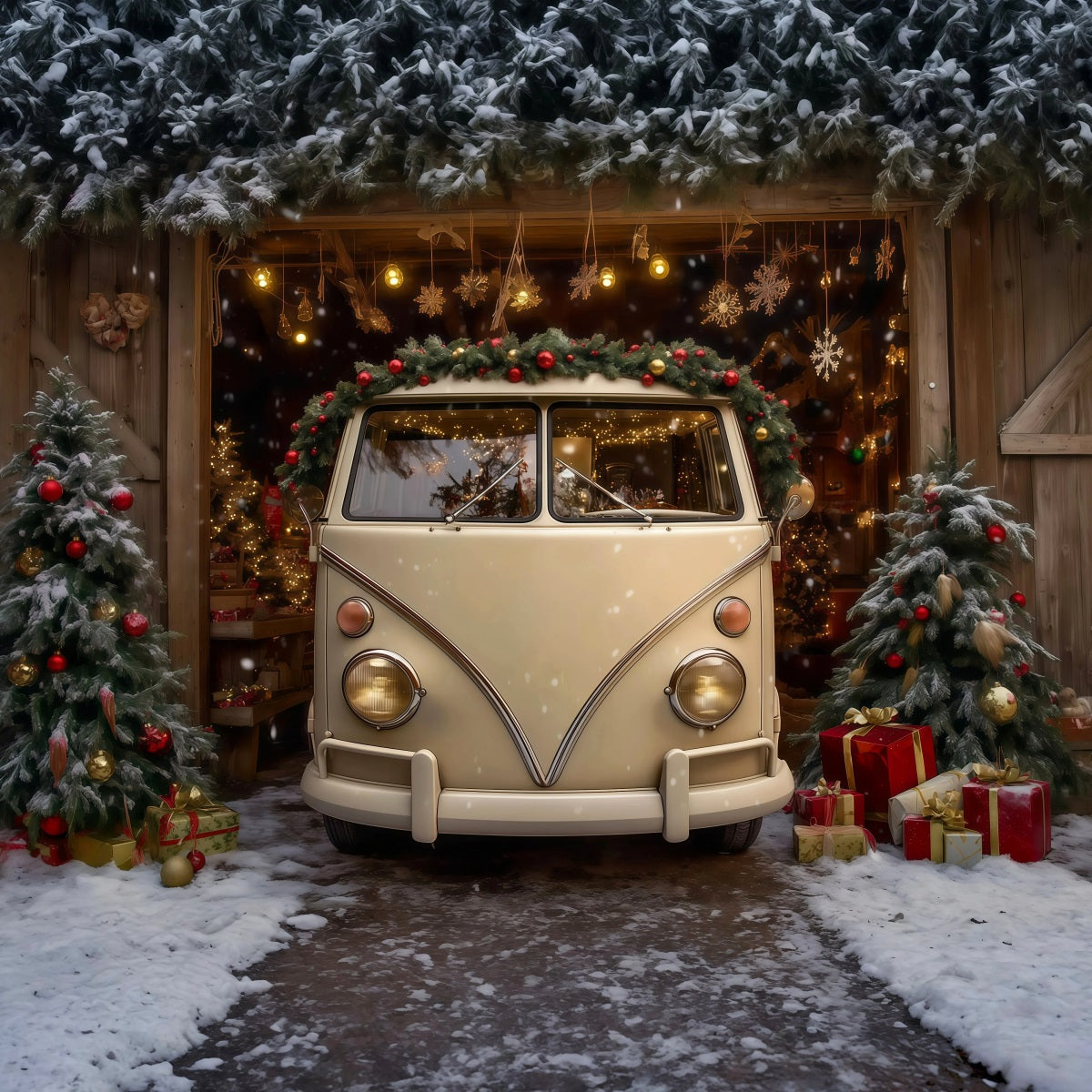 Weihnachtsbauernhof-Kulisse Vintage Van Scheunenausstellung Weihnachts-Fotografie-Hintergründe RR69-99