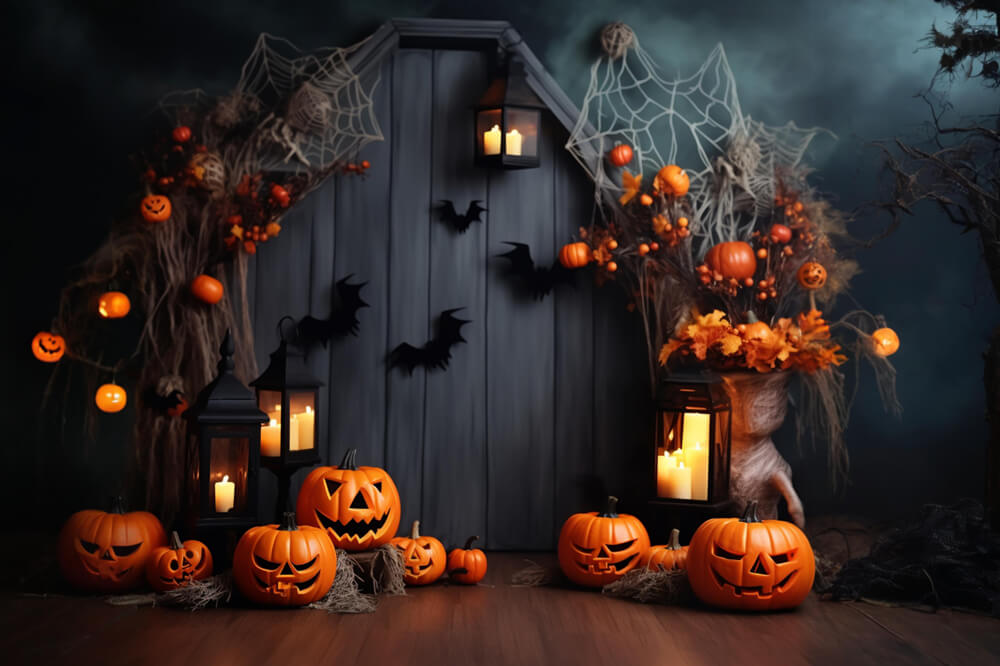 Halloween Kürbislaternen Fledermäuse Hintergrund RR7-102