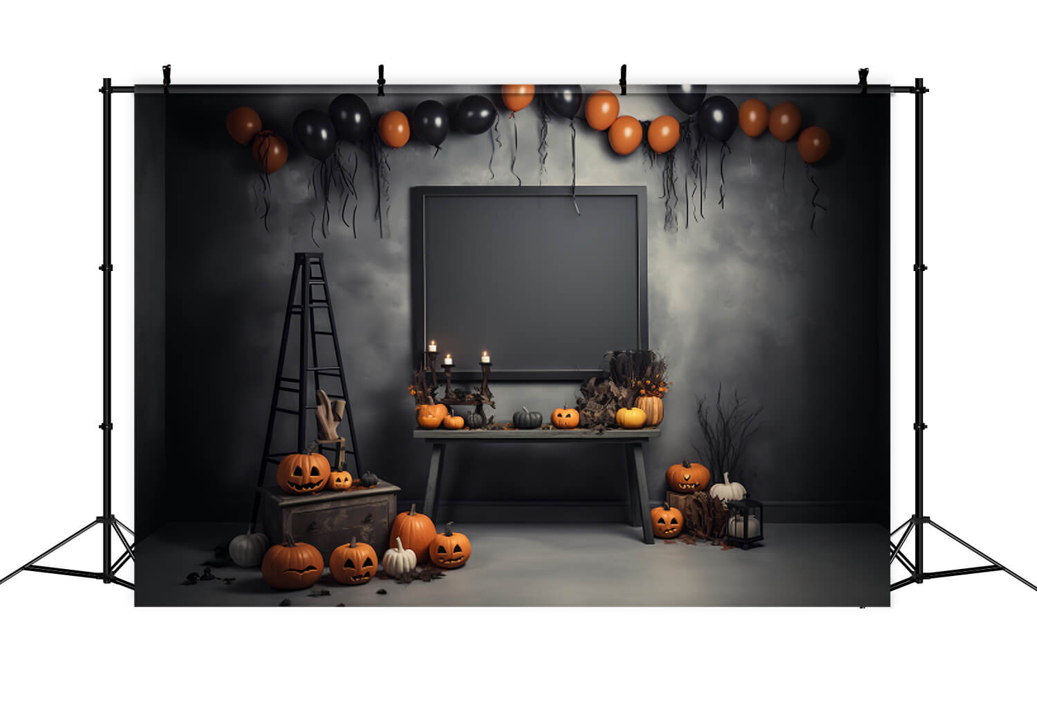 Halloween dekoriertes Zimmer Kürbisse Hintergrund RR7-103