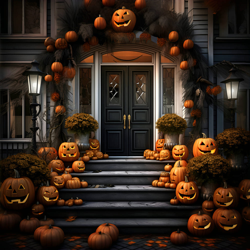 Haustür Kürbisse Halloween Hintergrund RR7-105