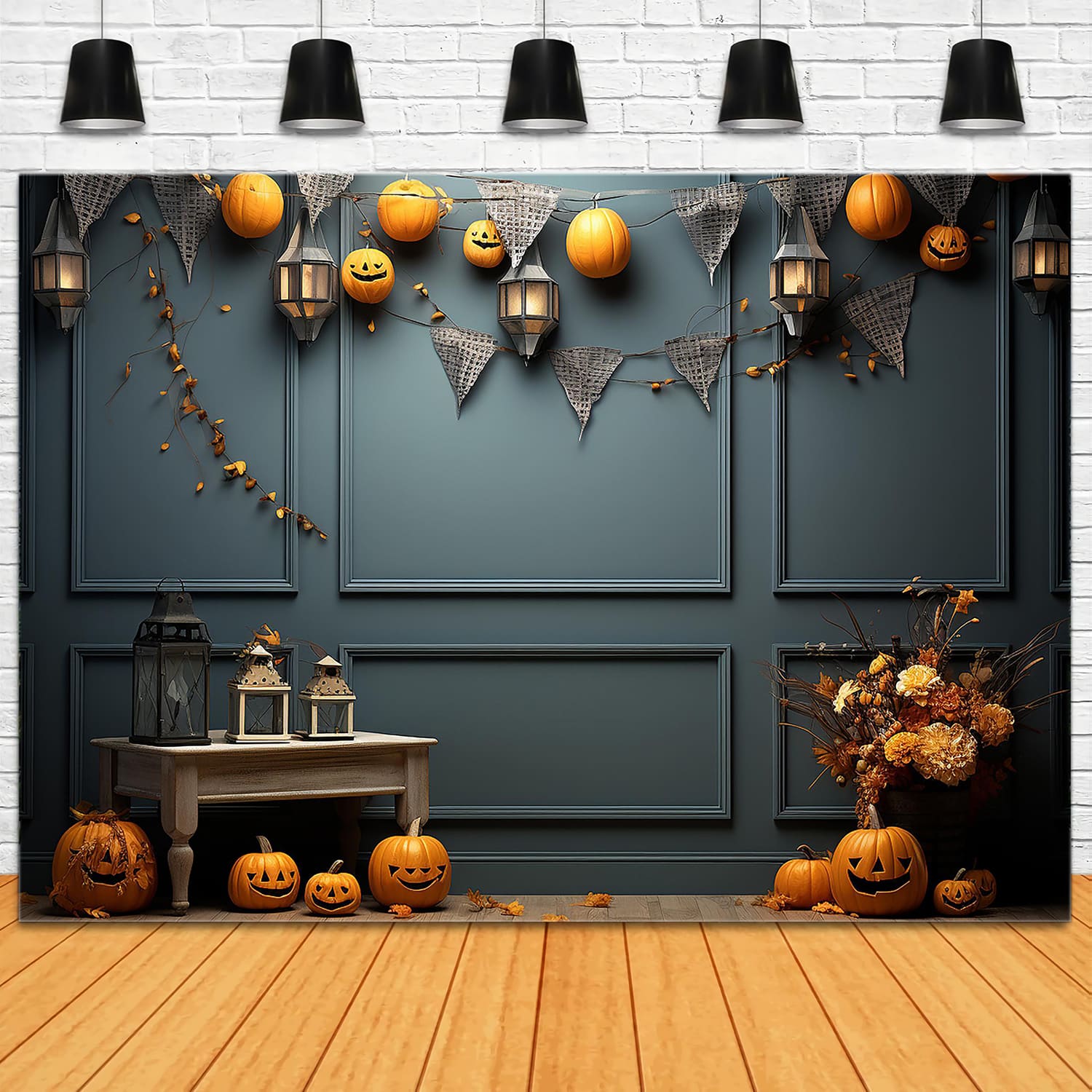 Kürbisse Dekorierte Wand Halloween Hintergrund RR7-108