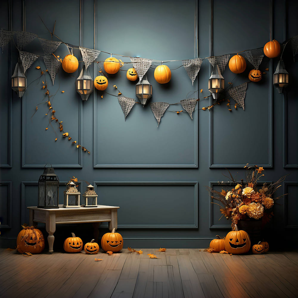 Kürbisse Dekorierte Wand Halloween Hintergrund RR7-108