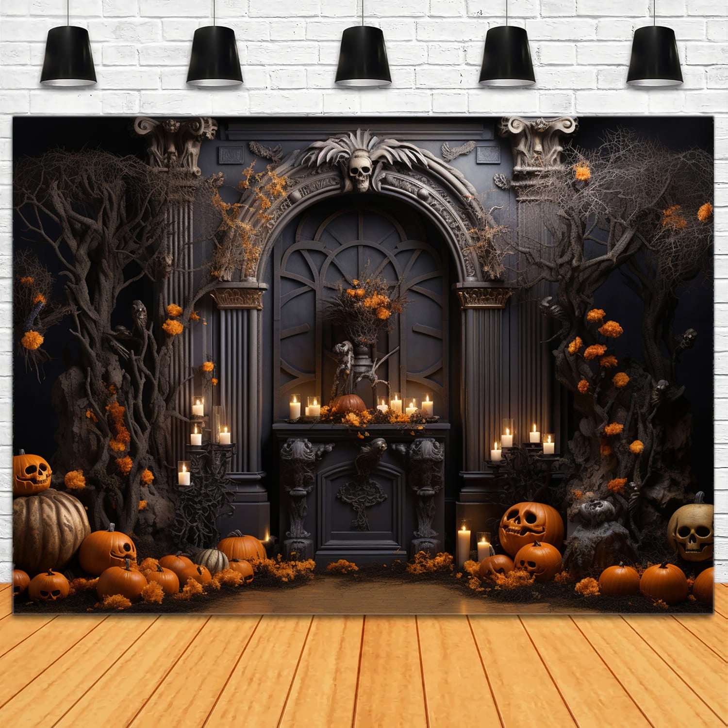 Kürbisse Kerzen Halloween Wandhintergrund RR7-112