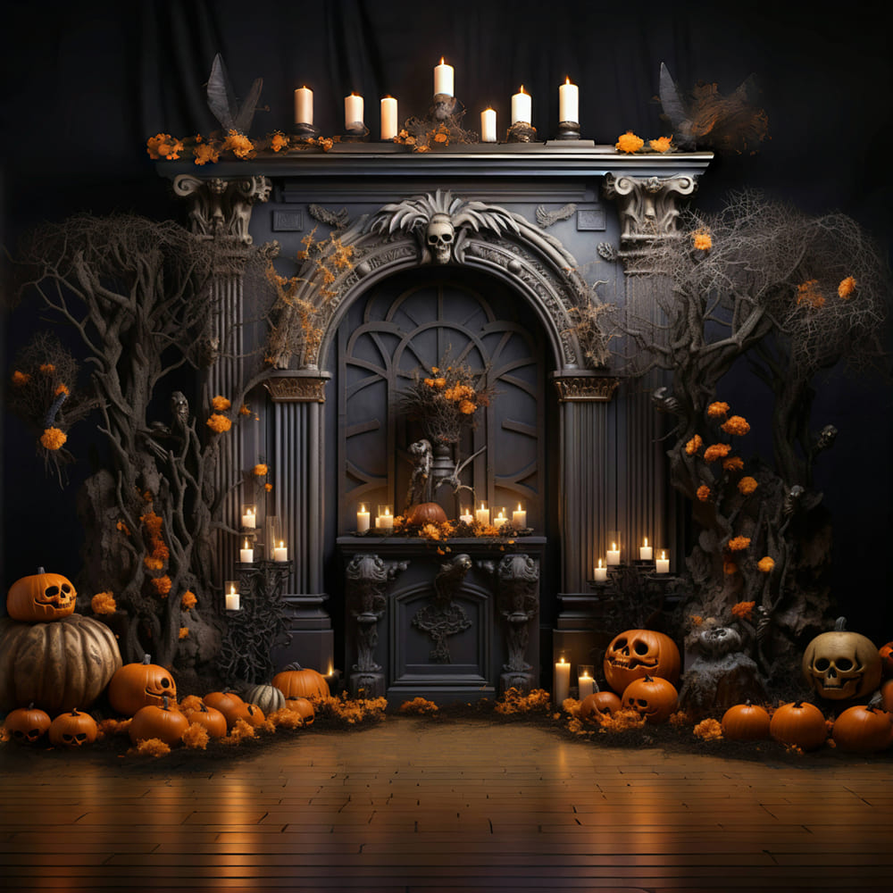 Kürbisse Kerzen Halloween Wandhintergrund RR7-112