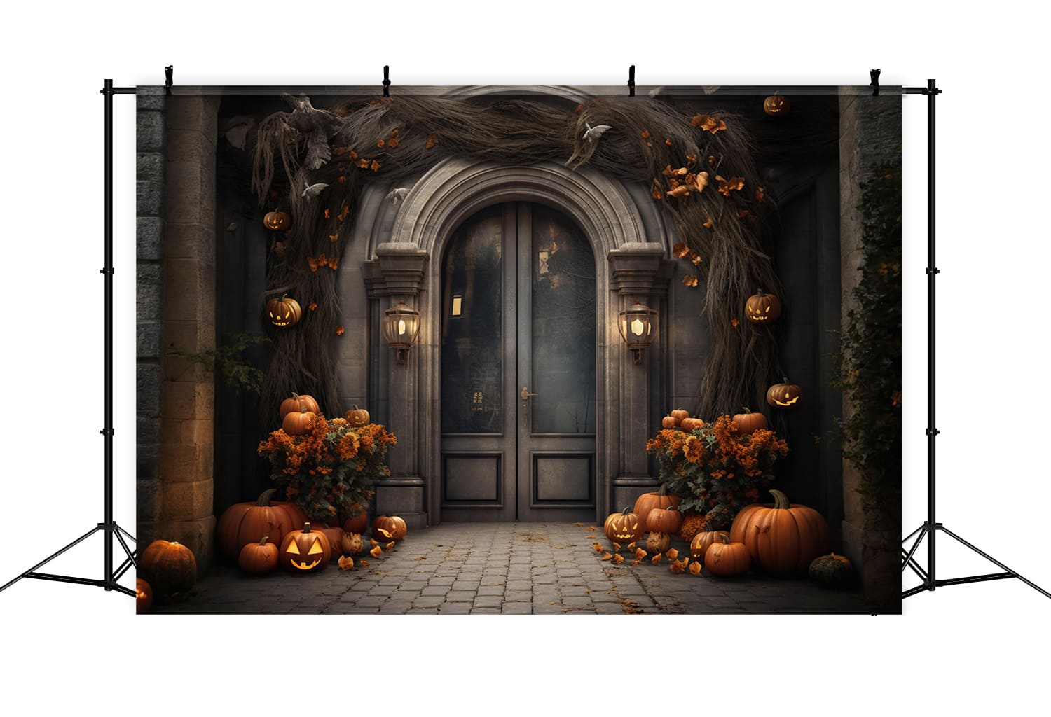 Herrenhaus Haustür Kürbisse Halloween Hintergrund RR7-113
