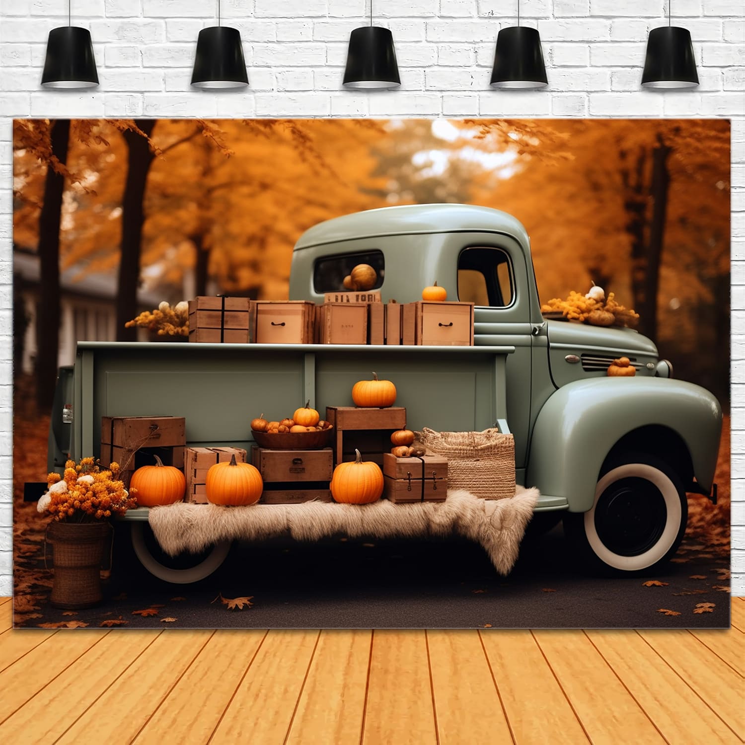 Herbst Wald Ernte Retro LKW Hintergrund RR7-159