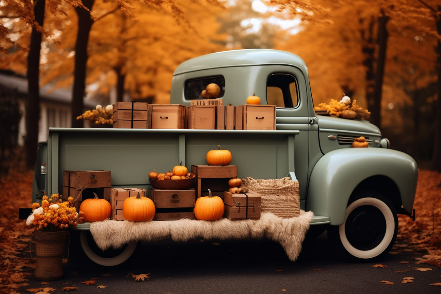 Herbst Wald Ernte Retro LKW Hintergrund RR7-159