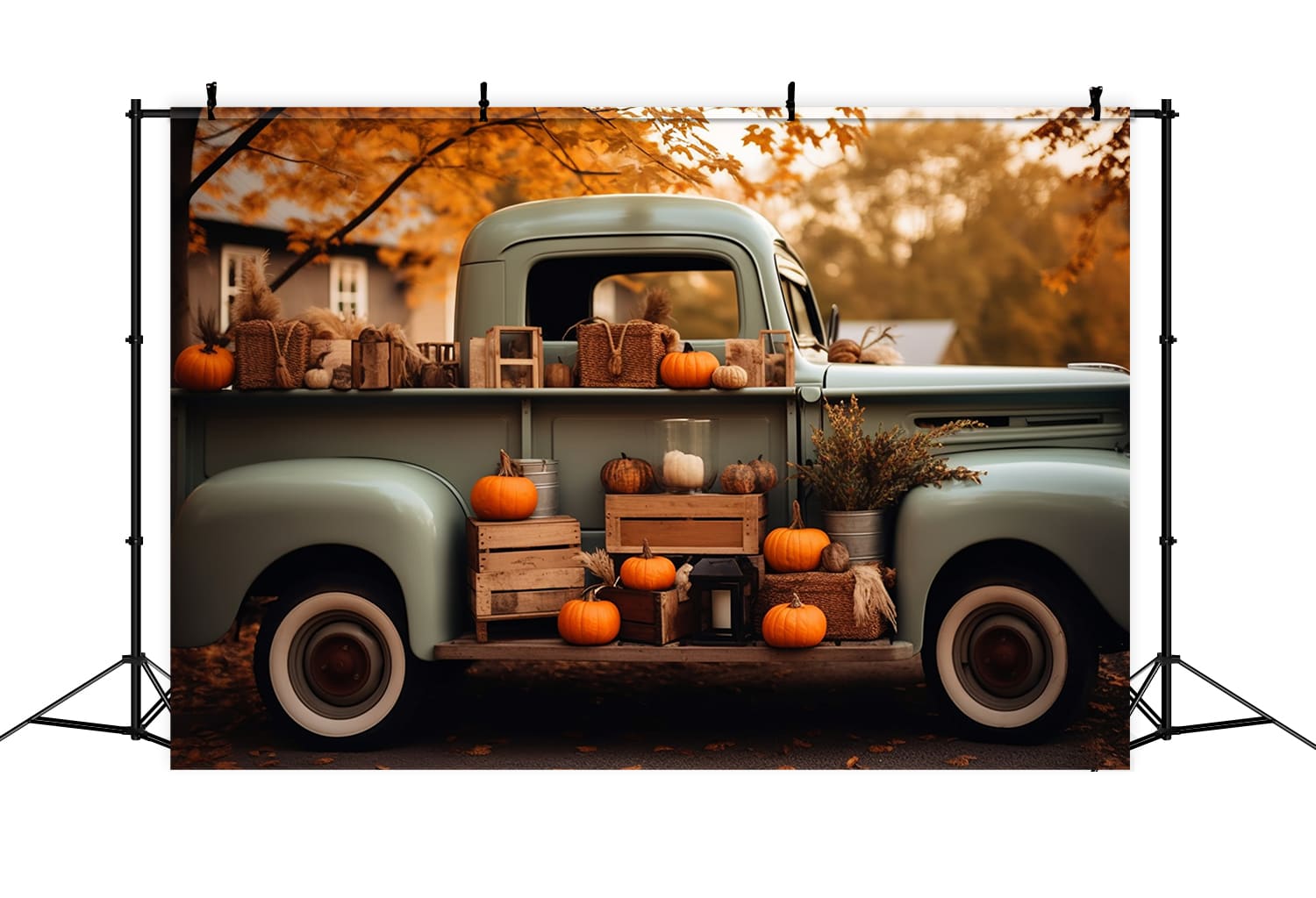 Herbst Kürbisse Ernte Retro LKW Hintergrund RR7-162