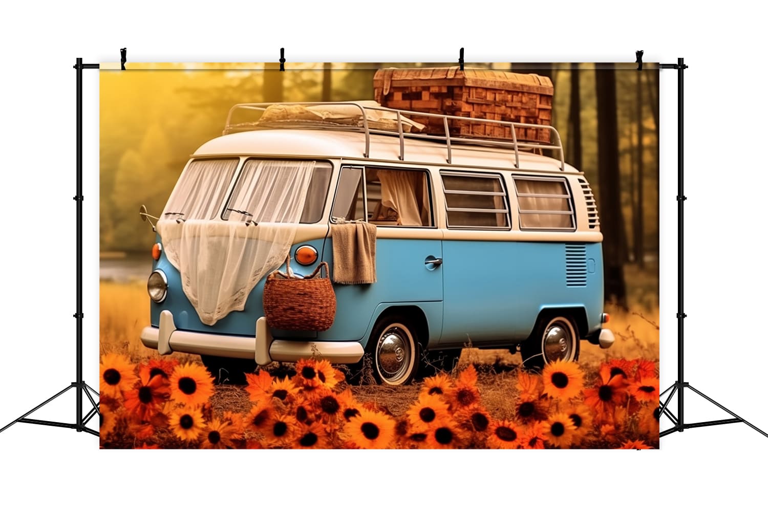 Herbst Sonnenblume Blau Weiß Auto Bus Hintergrund RR7-163