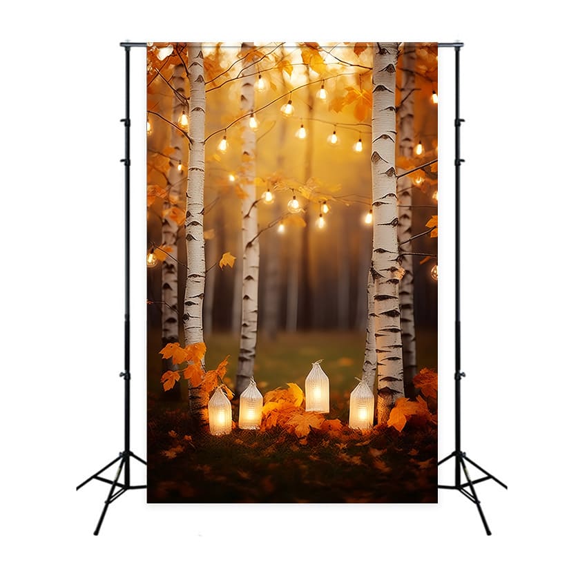 Herbst Birke Wald Lichterkette Hintergrund RR7-165