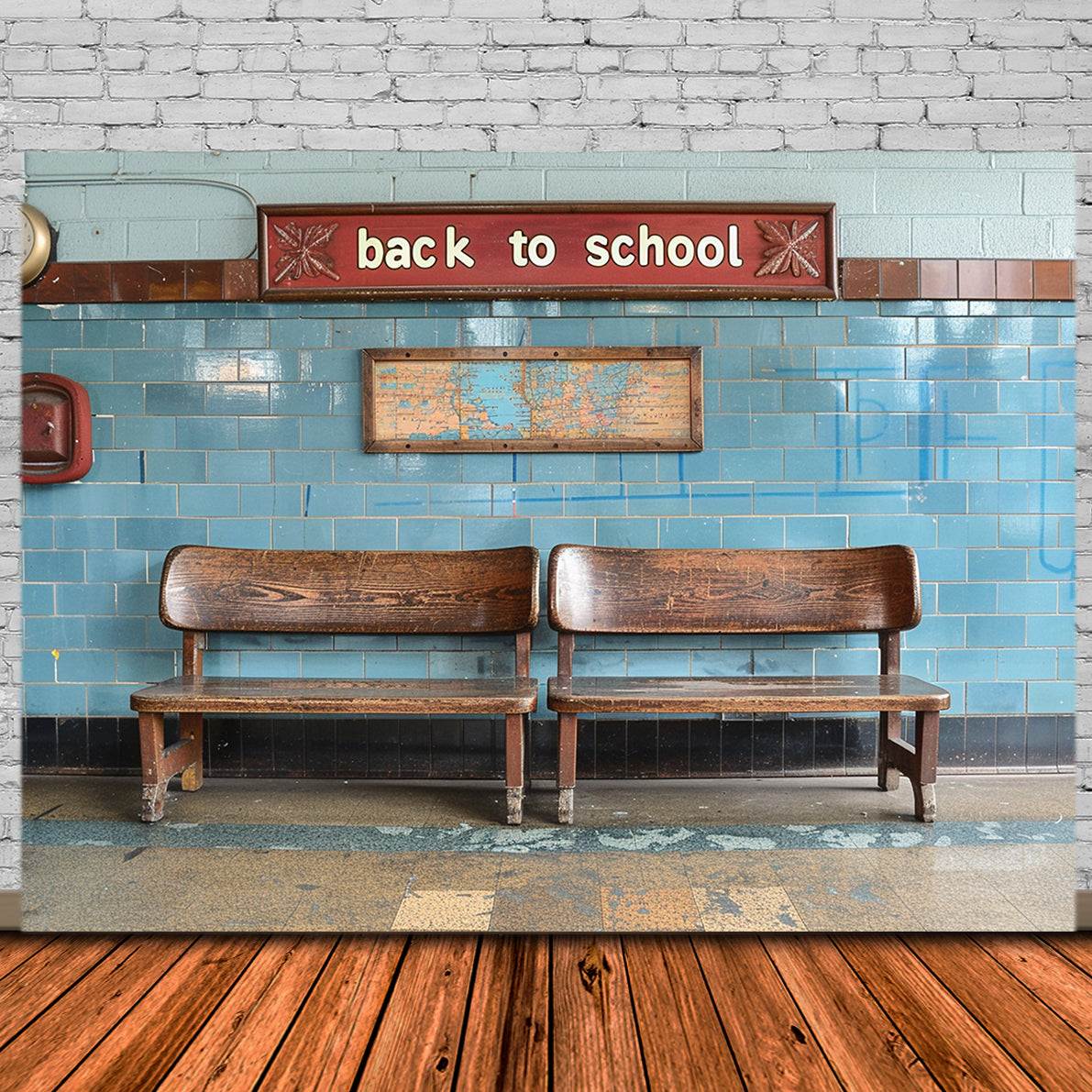 Back to School Korridor Stühle Backdrop RR7-191