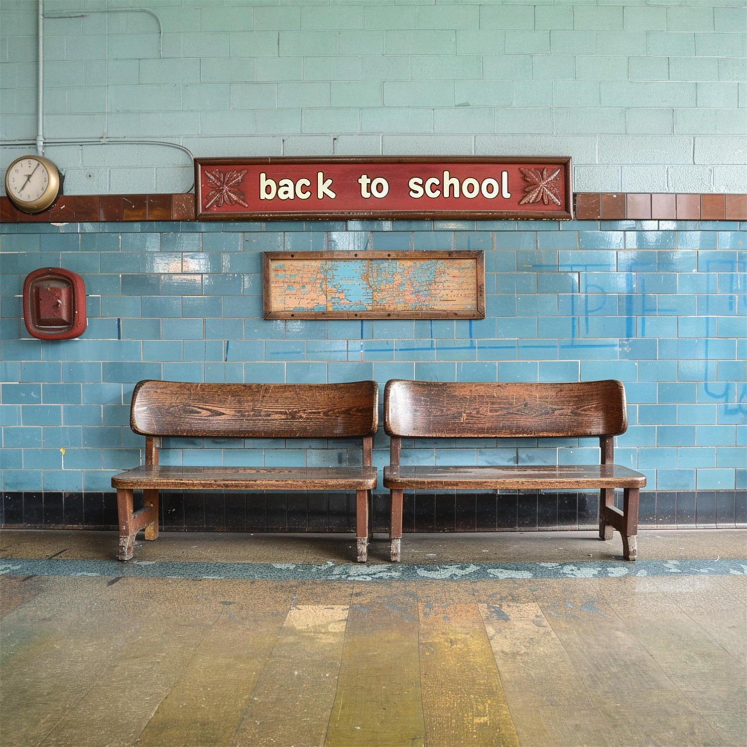 Back to School Korridor Stühle Backdrop RR7-191