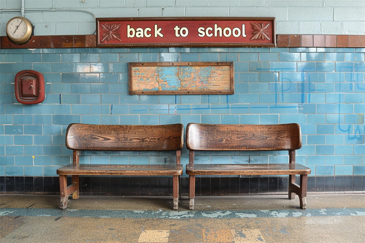 Back to School Korridor Stühle Backdrop RR7-191