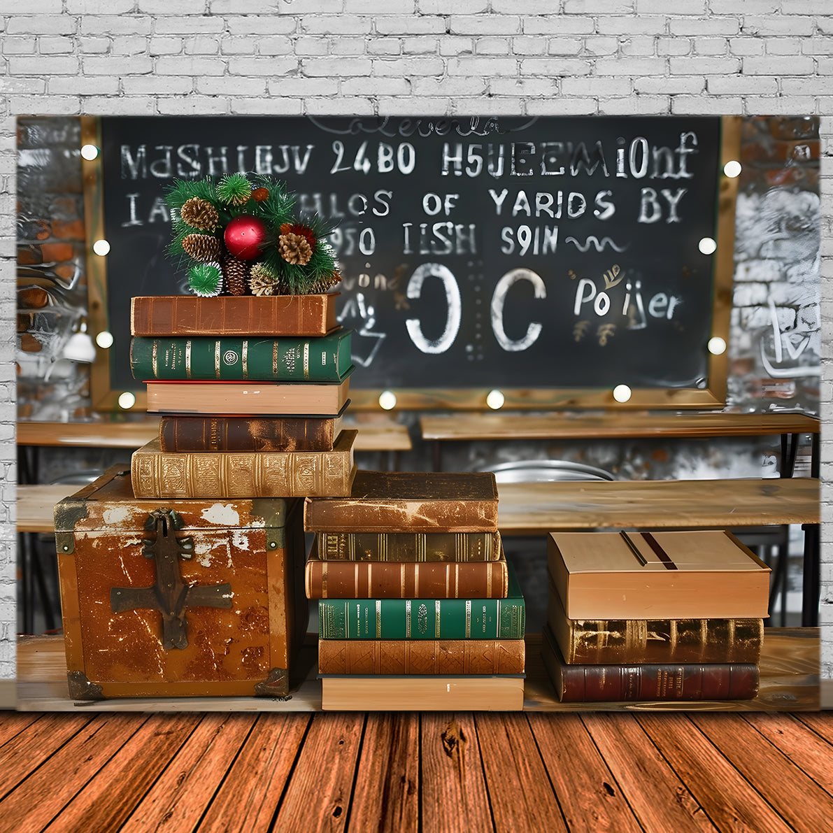 Retro Klassenzimmer Schreibtische Back to School Backdrop RR7-196