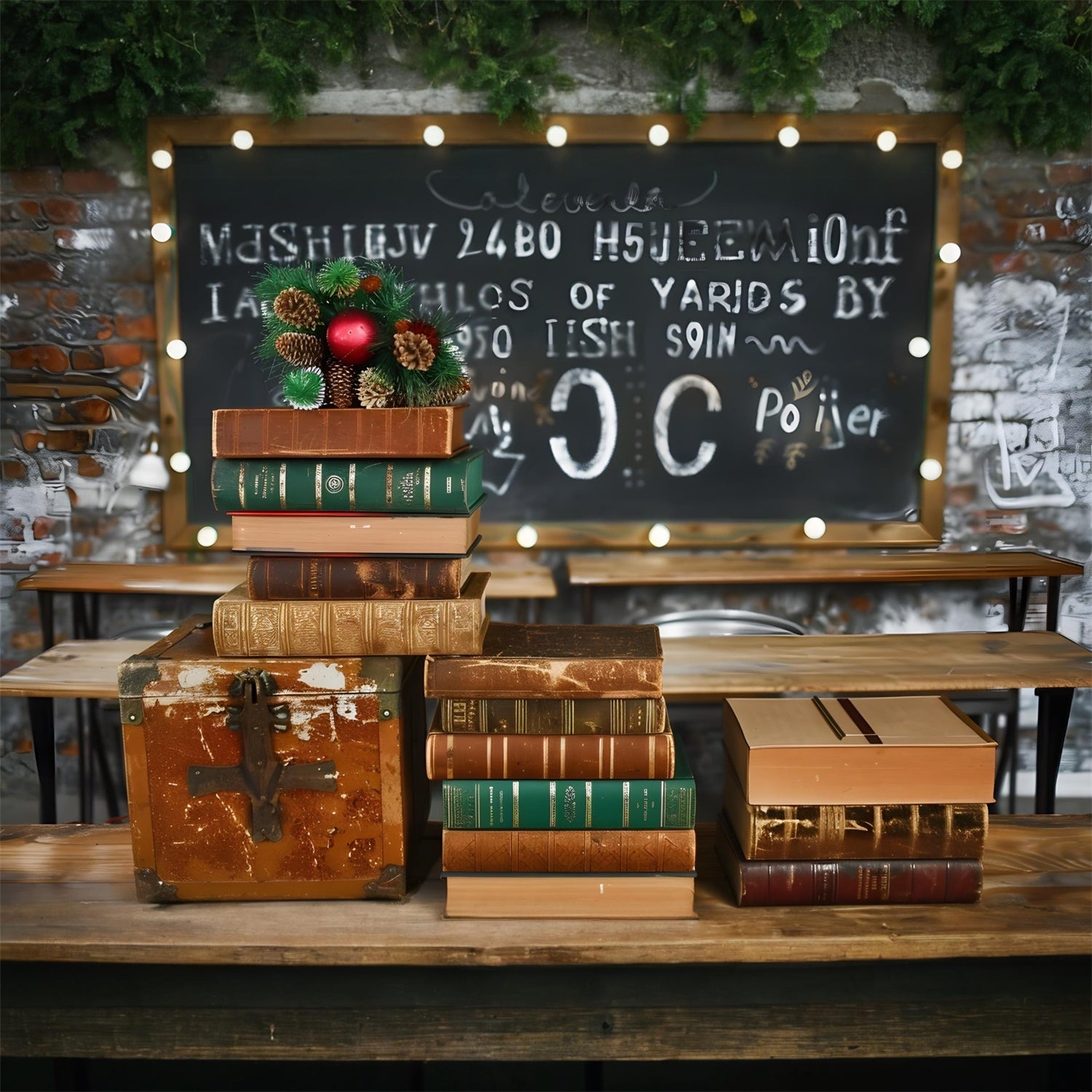 Retro Klassenzimmer Schreibtische Back to School Backdrop RR7-196