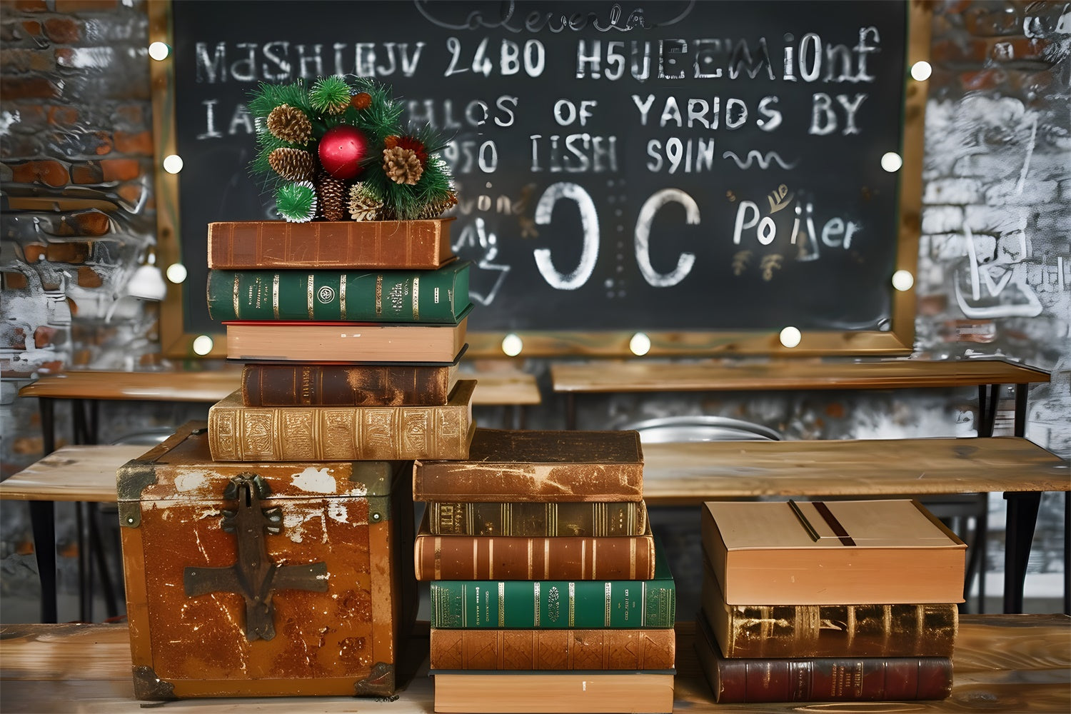 Retro Klassenzimmer Schreibtische Back to School Backdrop RR7-196