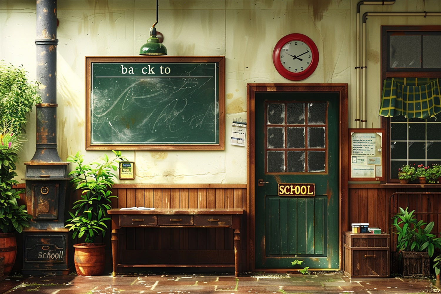 Back to School Kreidetafel Retro-Tür-Hintergrund RR7-205