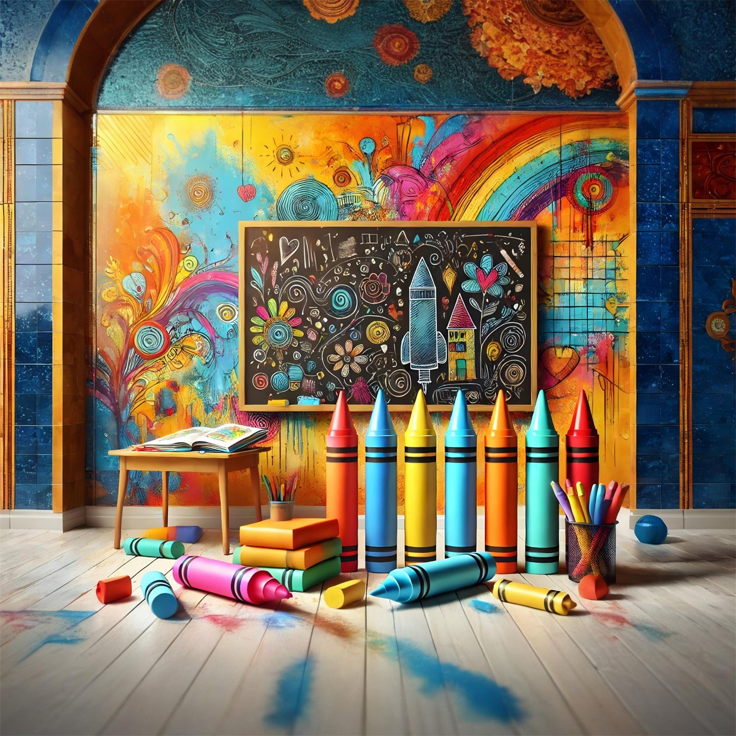 Buntstifte Malerei Back to School Backdrop RR7-211