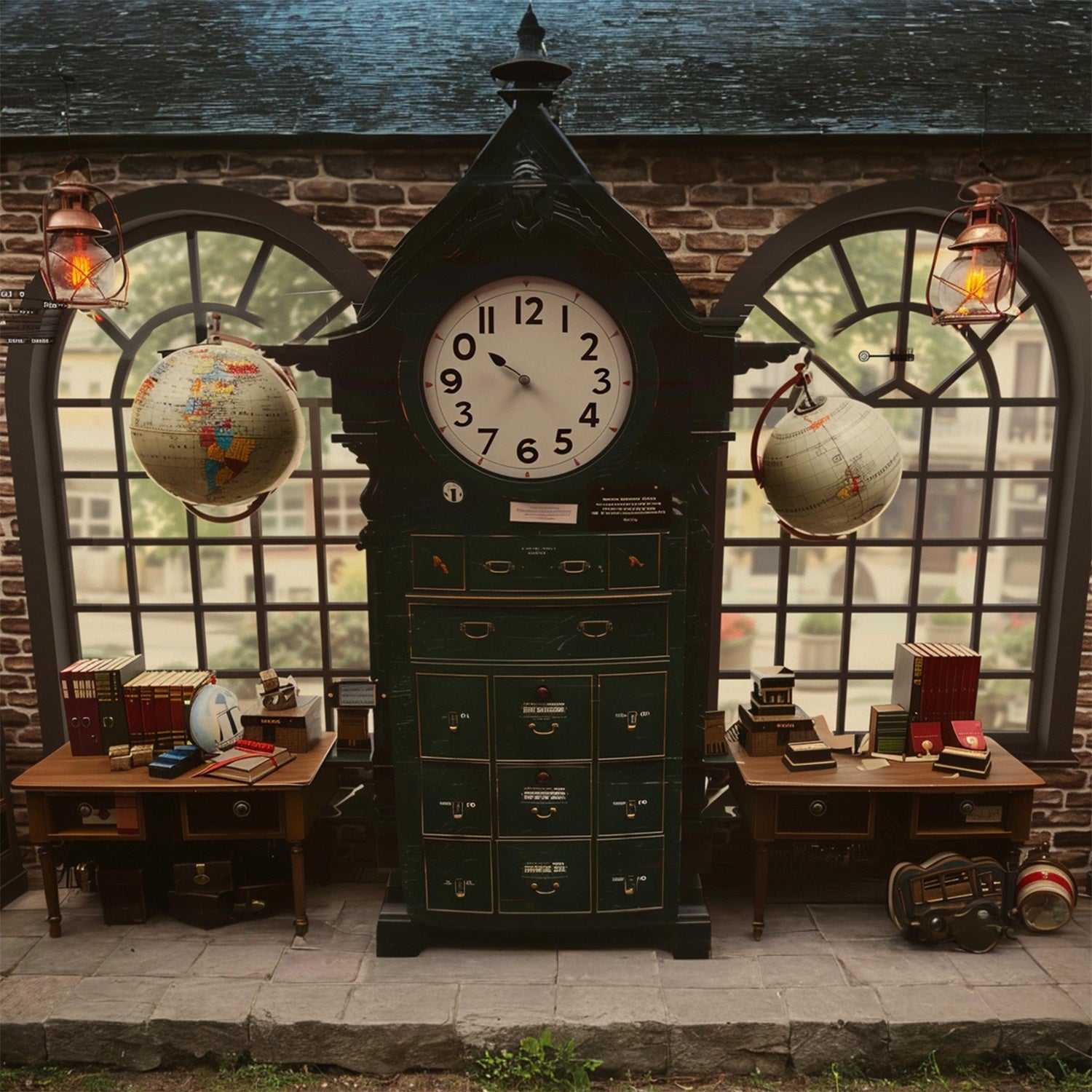 Klassische Uhr Fenster Zurück zur Schule Hintergrund RR7-223