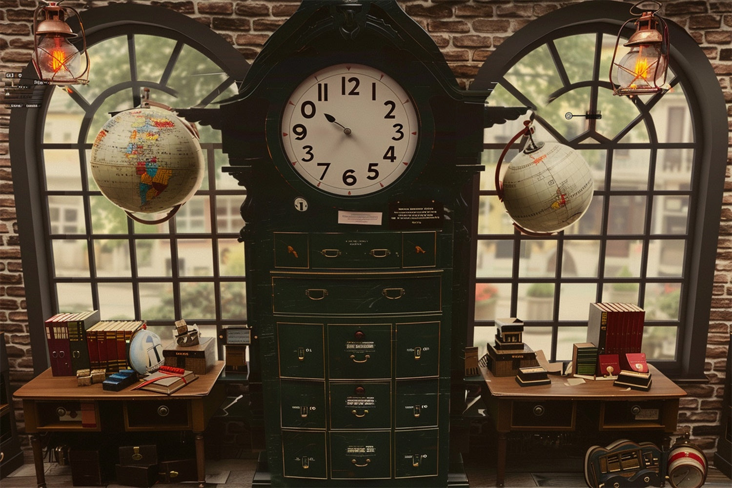 Klassische Uhr Fenster Zurück zur Schule Hintergrund RR7-223