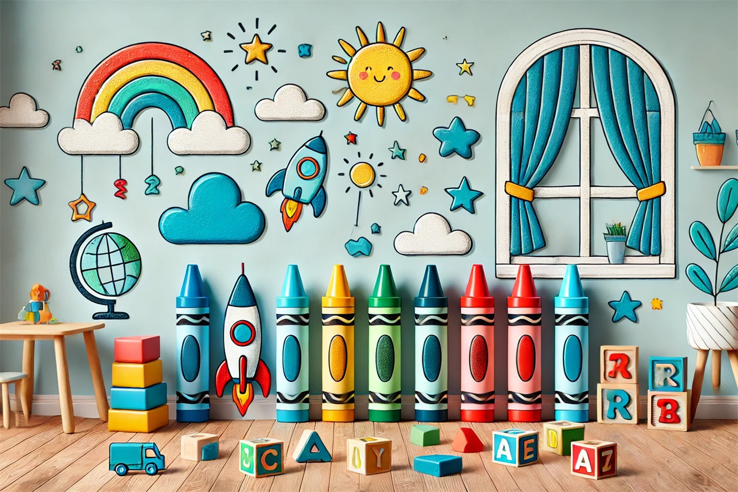 Cartoon Raumschiff Backdrop für die Schule RR7-233