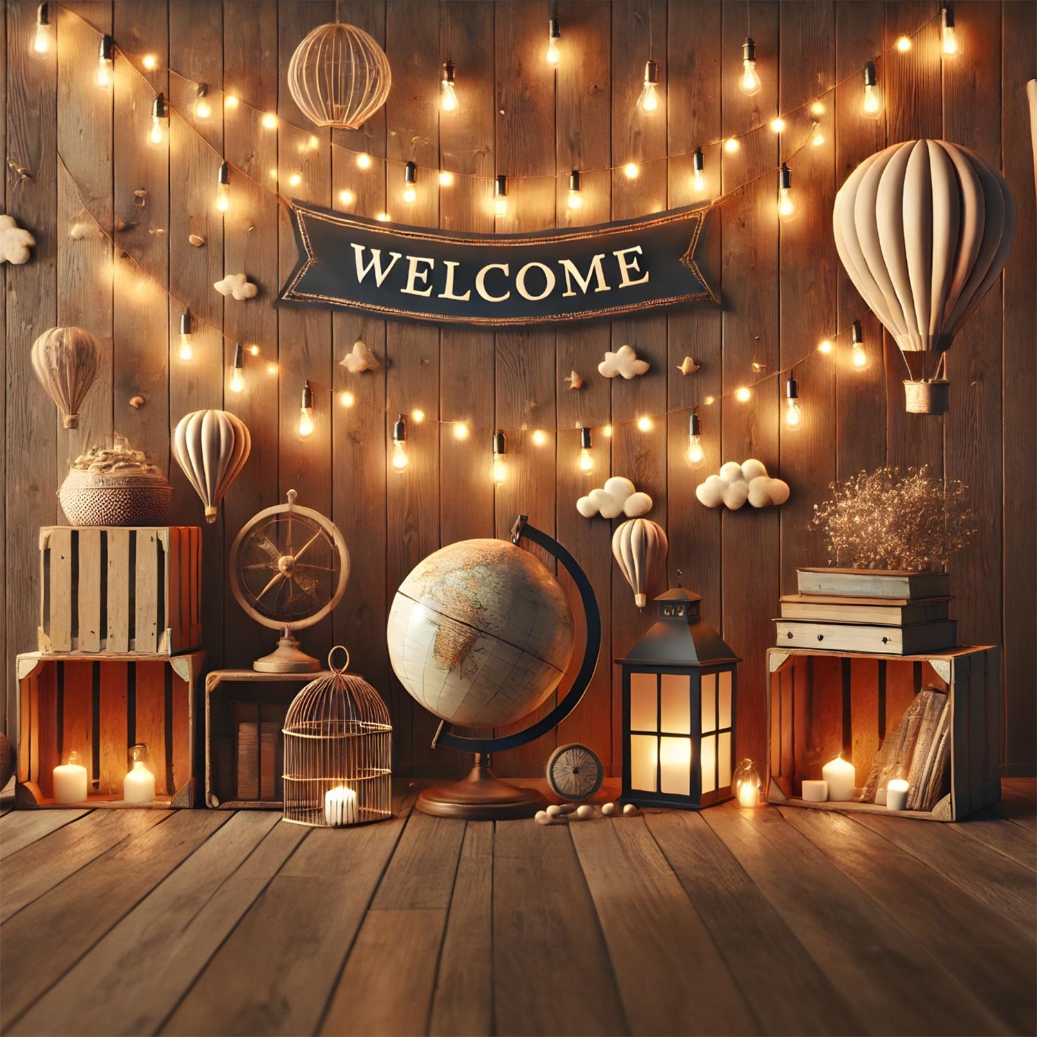 Glühende Lichter Holz Backdrop für die Schule RR7-243