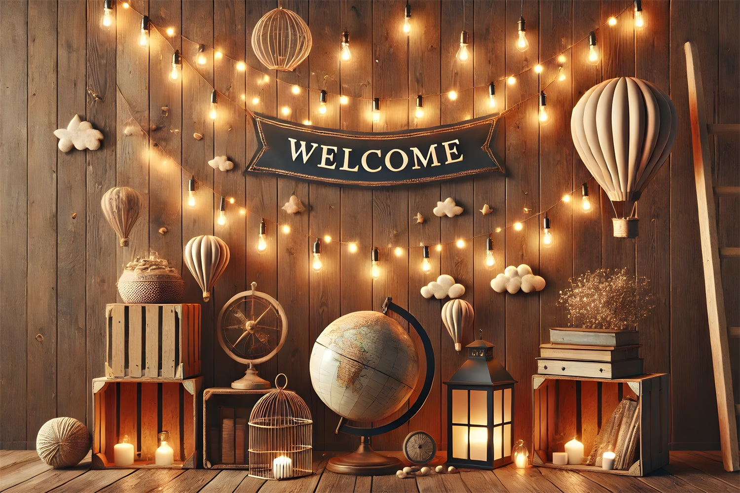 Glühende Lichter Holz Backdrop für die Schule RR7-243