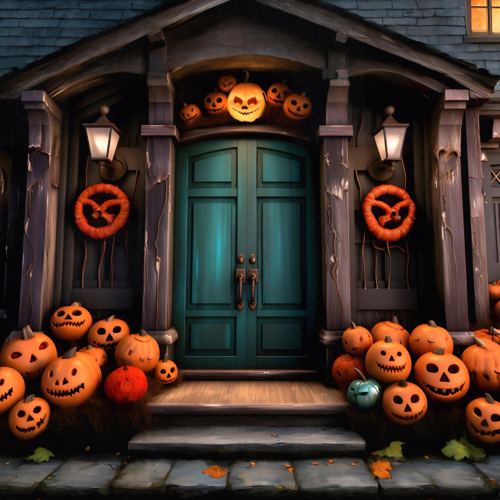 Halloween-Kürbis Gespenstische Tür Kränze Hintergrund RR7-250