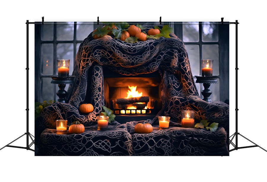 Halloween-Kürbislaternen Gemütlicher Kamin Gothic Drapes Hintergrund RR7-253