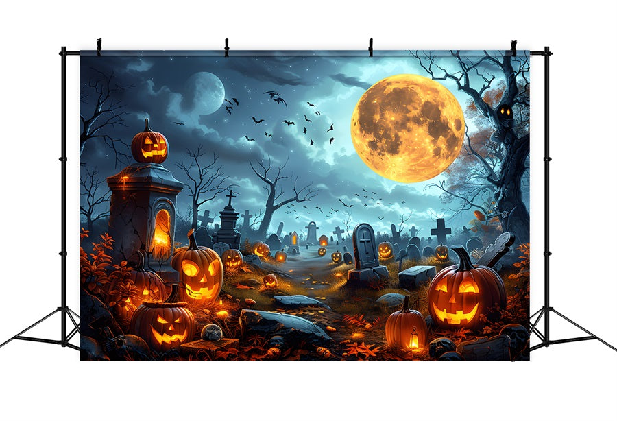 Halloween-Kürbislaternen Vollmond-Friedhof-Hintergrund RR7-258