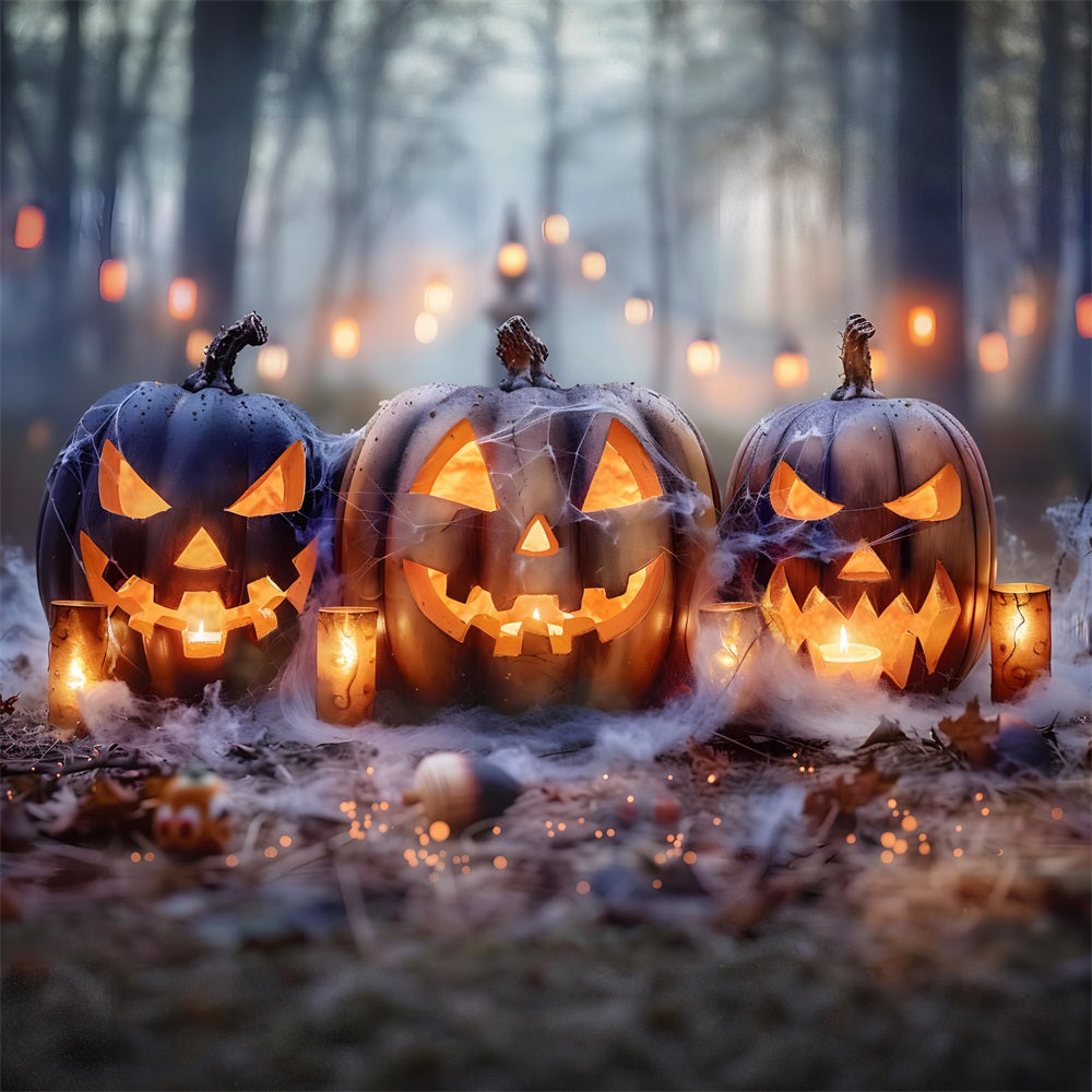 Halloween-Kürbislaternen Gespenstischer Wald-Nebel-Hintergrund RR7-262