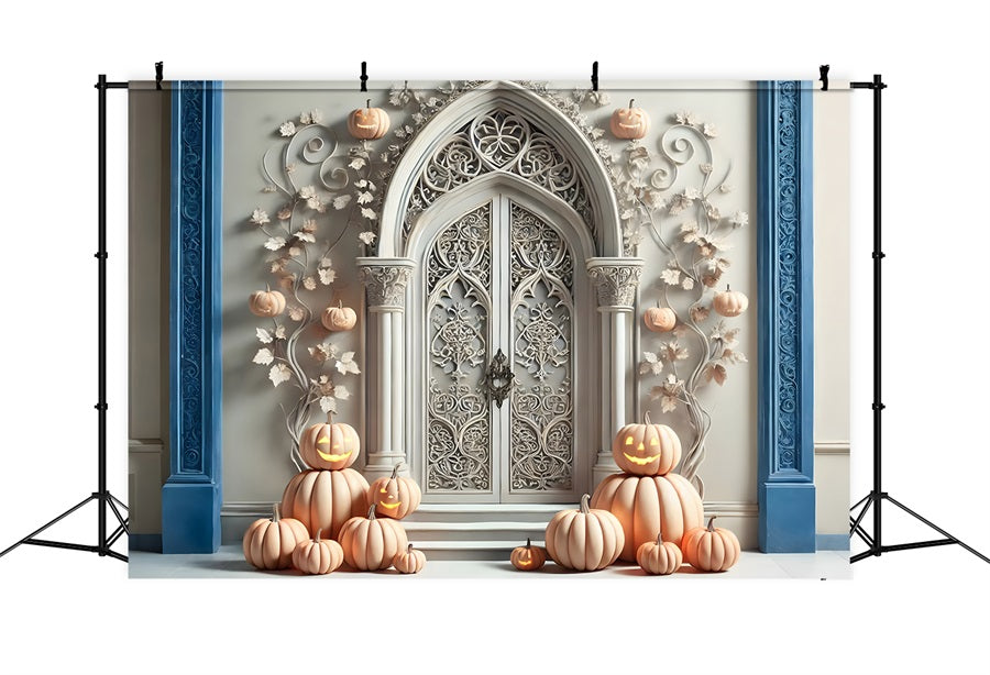 Halloween Kürbislaternen Weißer Gotischer Torbogen Hintergrund RR7-272