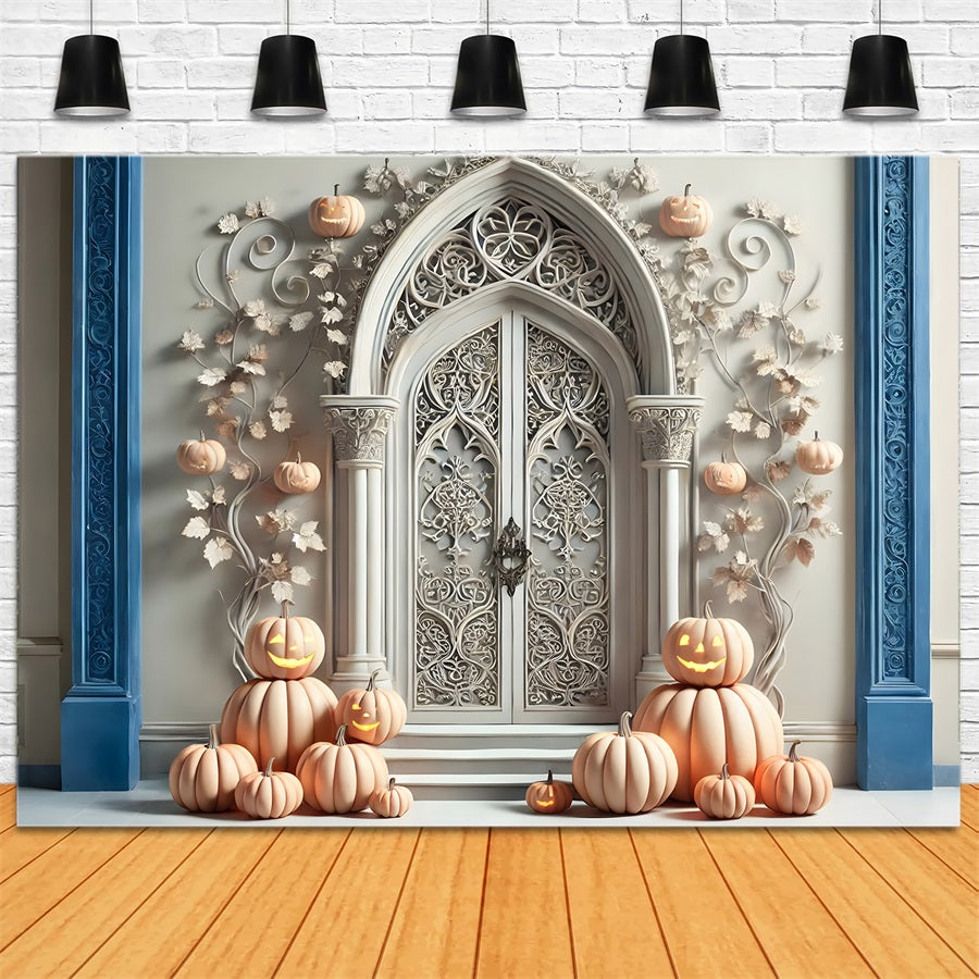 Halloween Kürbislaternen Weißer Gotischer Torbogen Hintergrund RR7-272