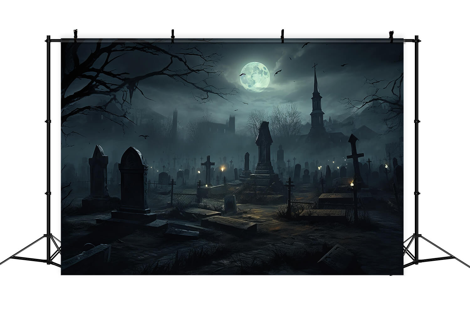 Halloween Gruselige Nacht Friedhof Grabsteine Hintergrund RR7-28