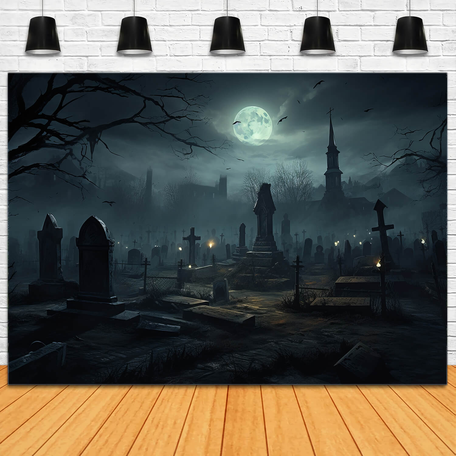 Halloween Gruselige Nacht Friedhof Grabsteine Hintergrund RR7-28