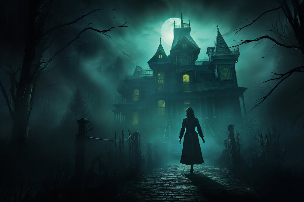 Halloween Gespenstische Geistervilla Mond Hintergrund RR7-30